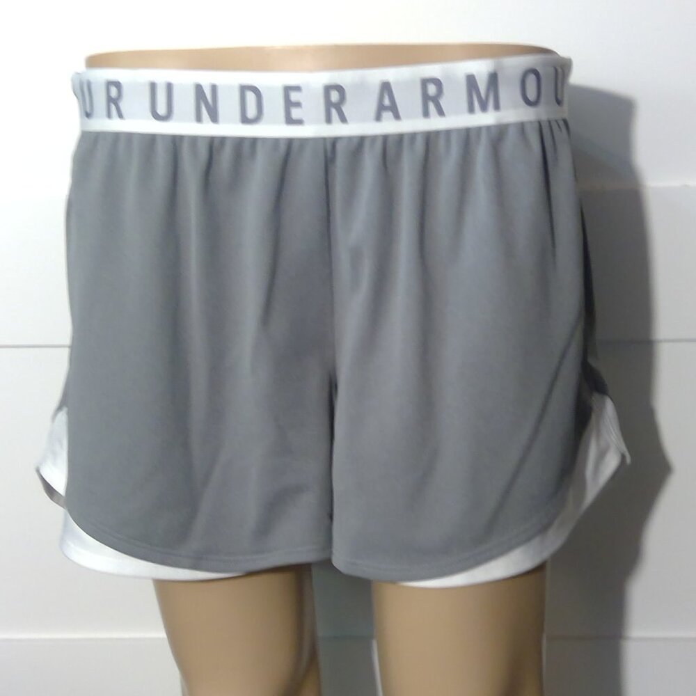 Under Armour Women's Grey and White Athletic Shorts (Size LG)